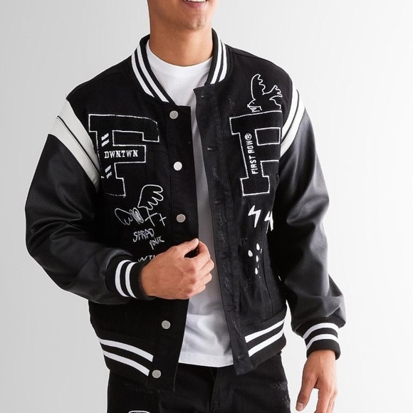 Men’s First Row Varsity Denim Stretch Jacket Buckle Sold Out NWOT Size Large - Picture 1 of 7